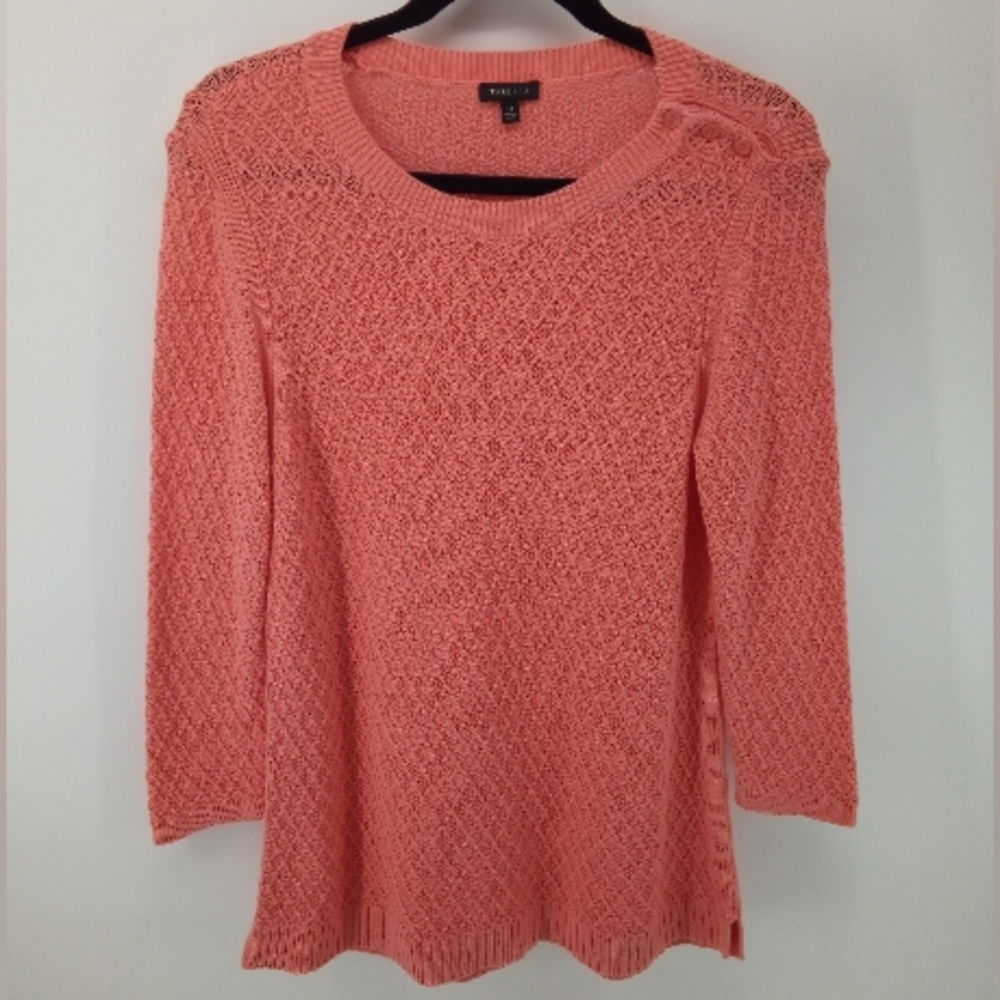 Talbots Coral Orange 100% Cotton Knit Textured Sweater M
